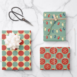 Retro Christmas 60er Vintag Wrapping Papper Geschenkpapier Set