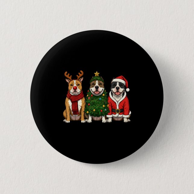 Retro Christmas American Bully Santa Reindeer Dog  Button (Vorderseite)