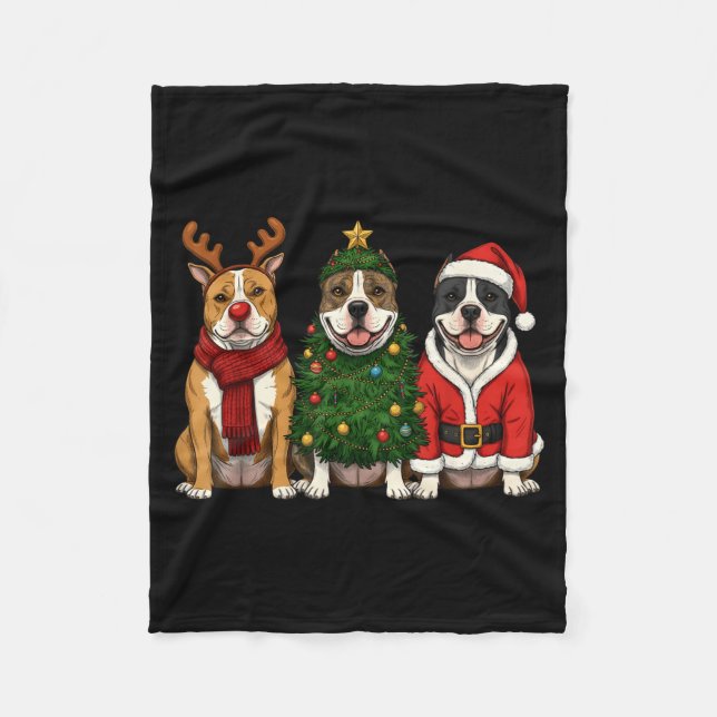 Retro Christmas American Bully Santa Reindeer Dog  Fleecedecke (Vorderseite)