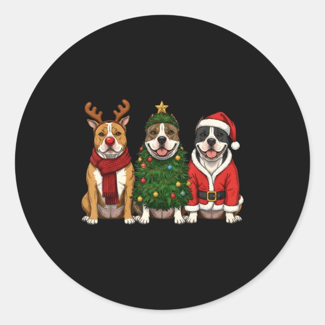 Retro Christmas American Bully Santa Reindeer Dog  Runder Aufkleber (Vorderseite)