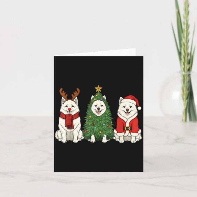 Retro Christmas American Eskimo Dog Santa Reindeer Karte (Vorderseite)