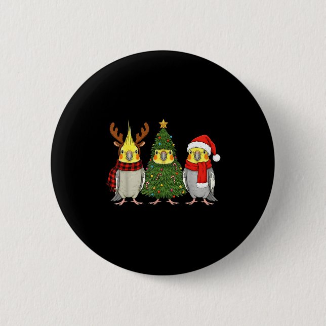Retro Christmas Atiel Parrot Santa Reindeer  Button (Vorderseite)
