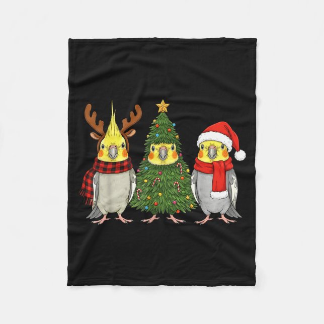 Retro Christmas Atiel Parrot Santa Reindeer  Fleecedecke (Vorderseite)