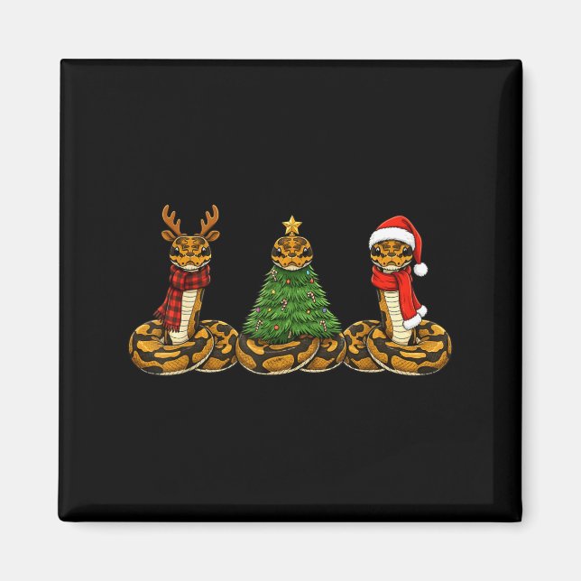 Retro Christmas Ball Python Snake Santa Reindeer  Magnet (Vorne)