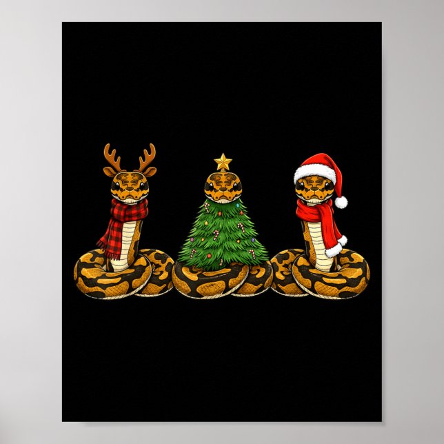 Retro Christmas Ball Python Snake Santa Reindeer  Poster (Vorne)