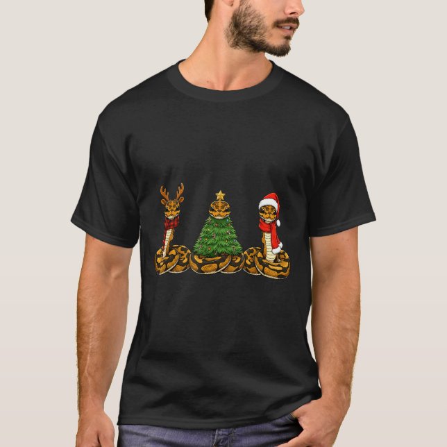Retro Christmas Ball Python Snake Santa Reindeer  T-Shirt (Vorderseite)