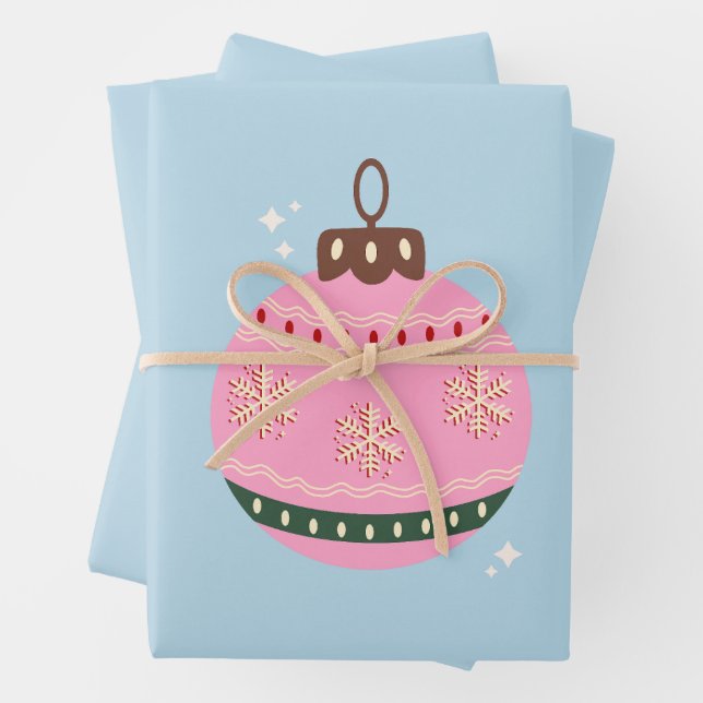 Retro Christmas Bauble Pink Blue Preppy Holiday Geschenkpapier Set (Beispiel)