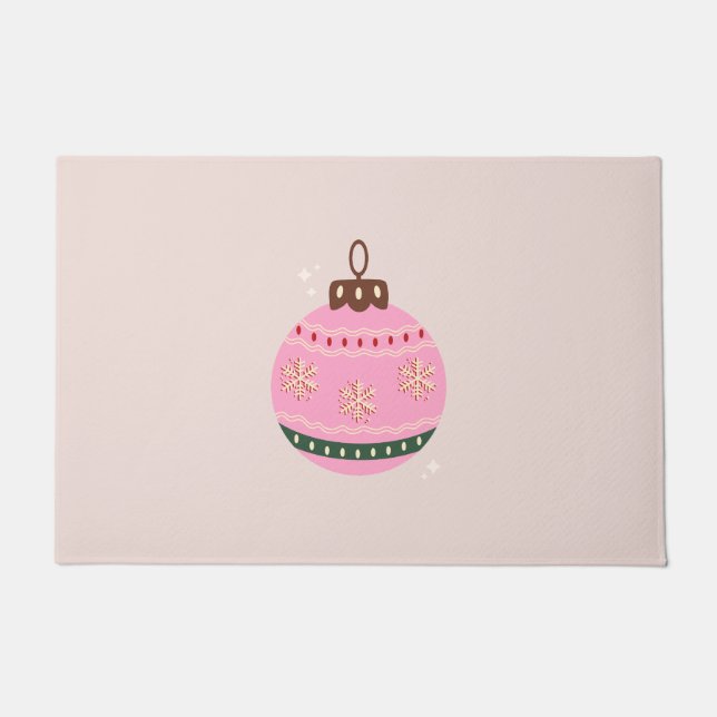 Retro Christmas Bauble Pink Holiday Fußmatte (Vorderseite)