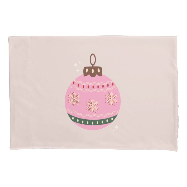 Retro Christmas Bauble Pink Holiday Kissenbezug (Vorderseite)