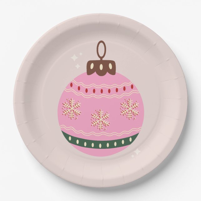Retro Christmas Bauble Pink Holiday Pappteller (Vorderseite)
