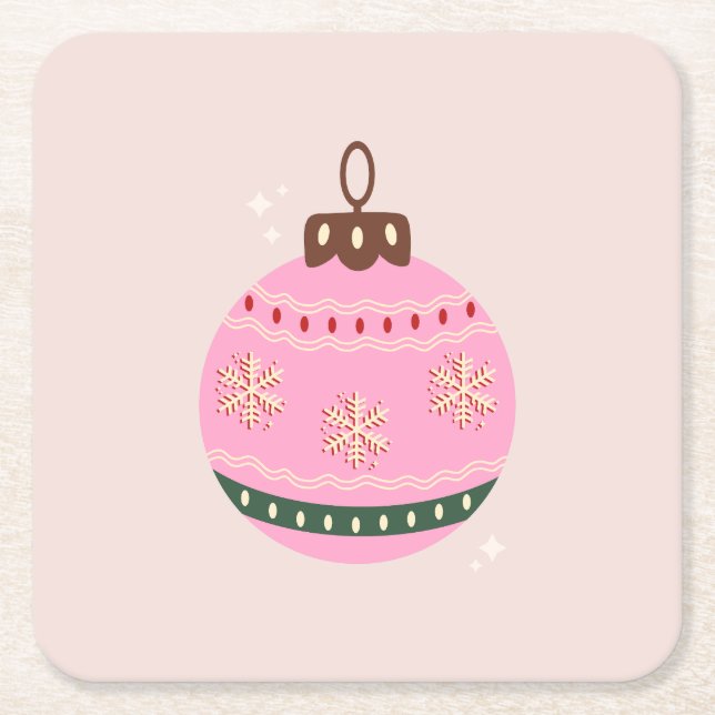Retro Christmas Bauble Pink Holiday Rechteckiger Pappuntersetzer (Vorderseite)