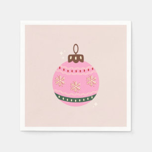 Retro Christmas Bauble Pink Holiday Serviette