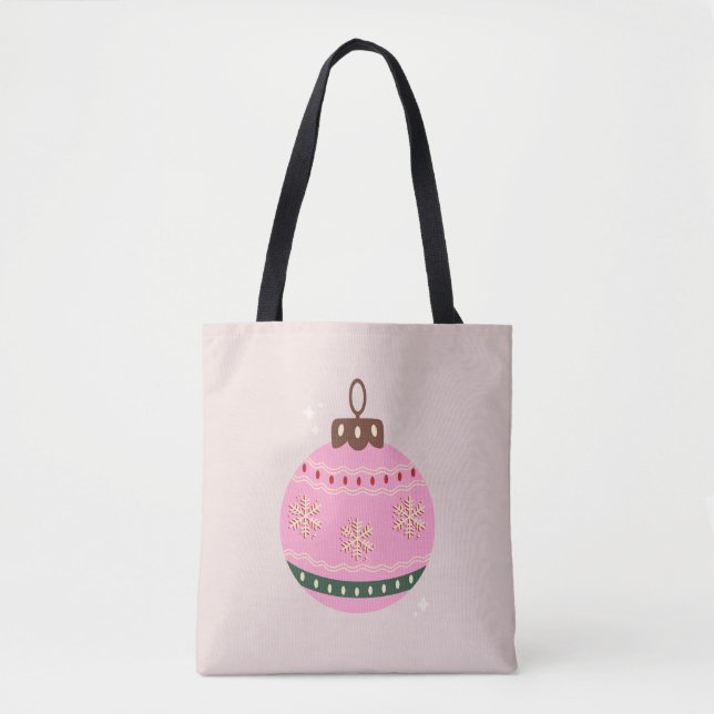 Retro Christmas Bauble Pink Holiday Tasche (Vorderseite)