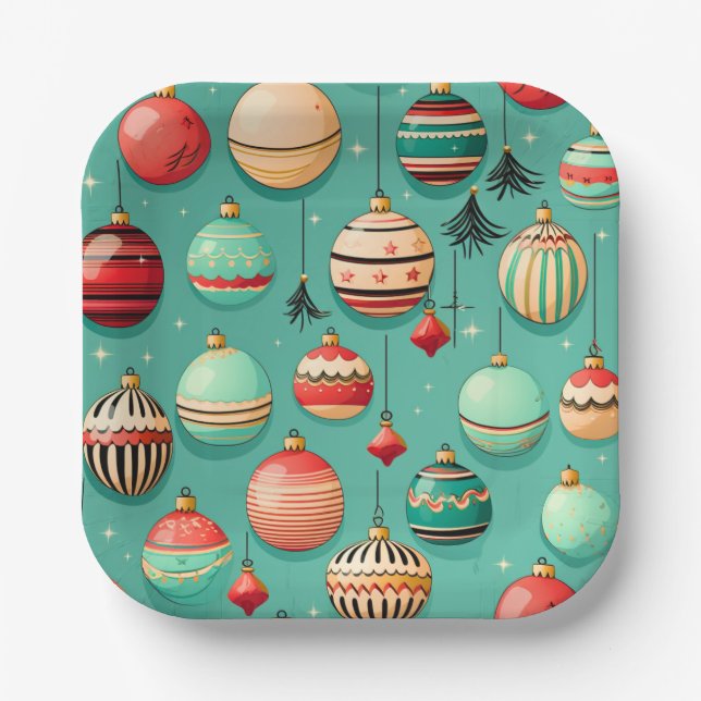Retro Christmas Baubles Klein Pappteller (Vorderseite)