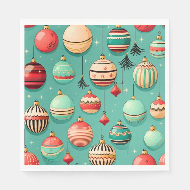 Retro Christmas Baubles Serviette (Vorderseite)