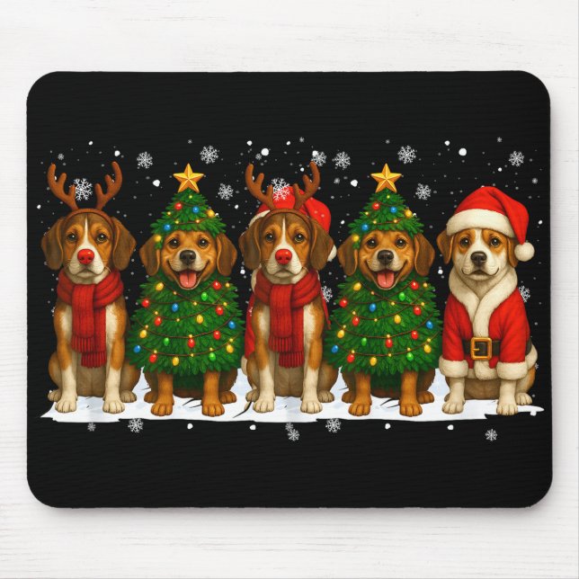 Retro Christmas Beagle Santa Reindeer Dog Lover  Mousepad (Vorne)