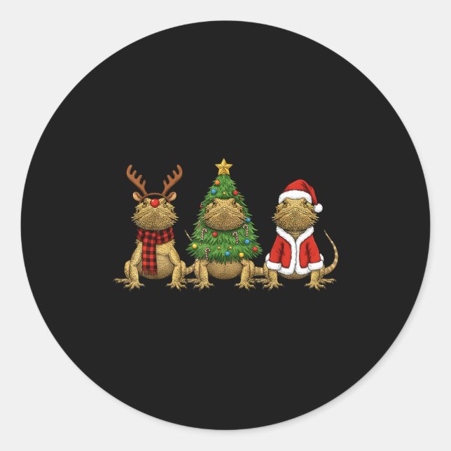 Retro Christmas Bearded Dragon Santa Reindeer  Runder Aufkleber (Vorderseite)