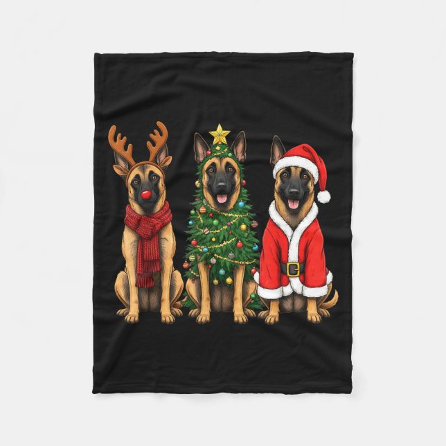 Retro Christmas Belgian Malinois Santa Reindeer Do Fleecedecke (Vorderseite)