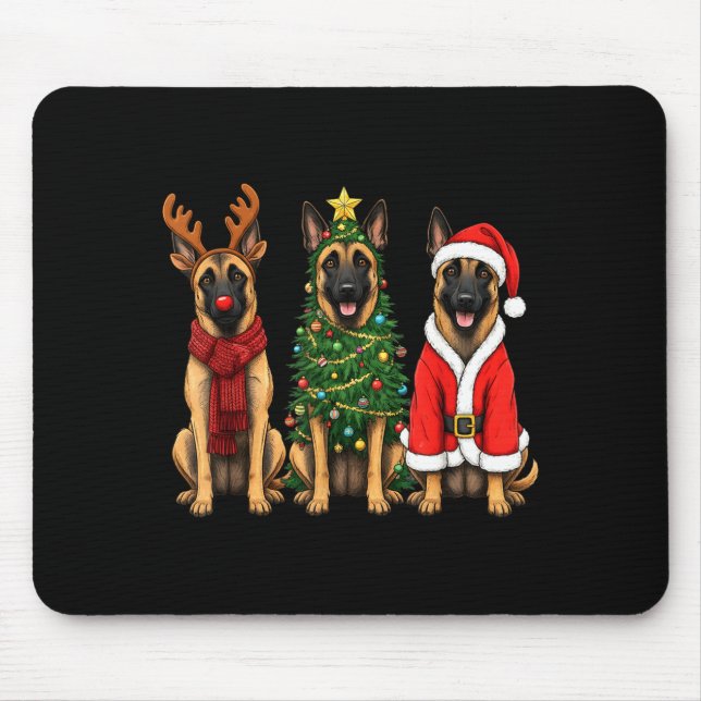 Retro Christmas Belgian Malinois Santa Reindeer Do Mousepad (Vorne)