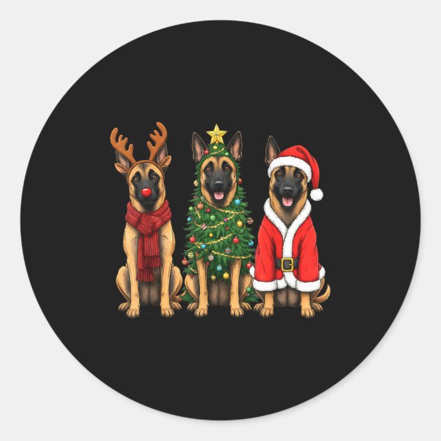 Retro Christmas Belgian Malinois Santa Reindeer Do Runder Aufkleber (Vorderseite)