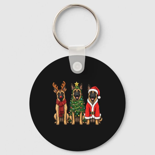 Retro Christmas Belgian Malinois Santa Reindeer Do Schlüsselanhänger (Vorderseite)