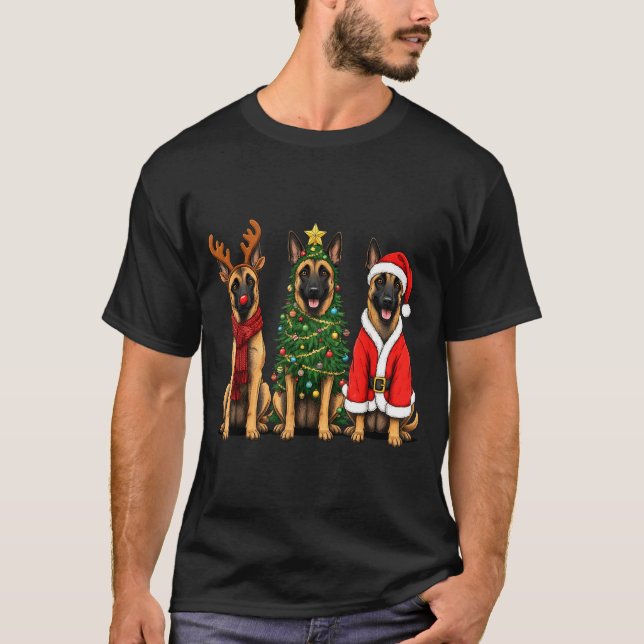 Retro Christmas Belgian Malinois Santa Reindeer Do T-Shirt (Vorderseite)