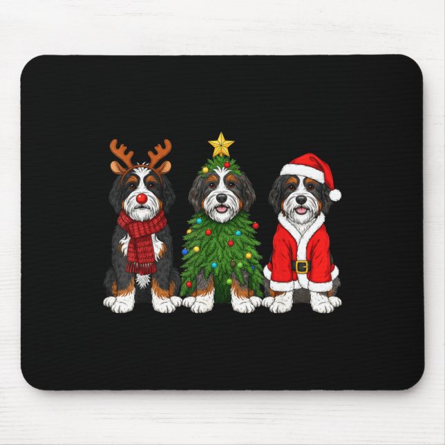 Retro Christmas Bernedoodle Santa Reindeer Dog Lov Mousepad (Vorne)