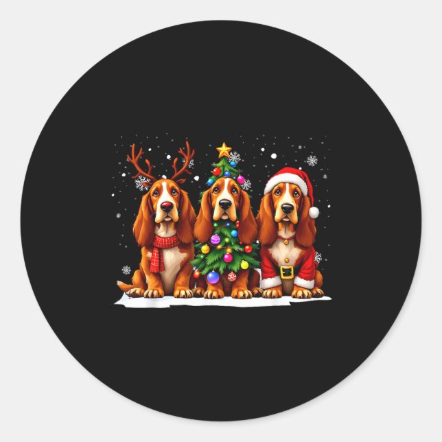 Retro Christmas Bet Hound Santa Reindeer Dog Lover Runder Aufkleber (Vorderseite)