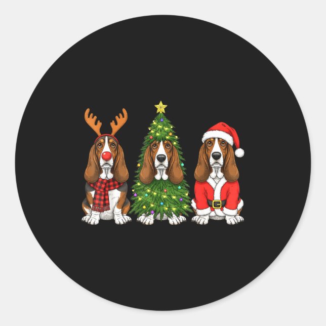 Retro Christmas Bet Hound Santa Reindeer Dog Lover Runder Aufkleber (Vorderseite)