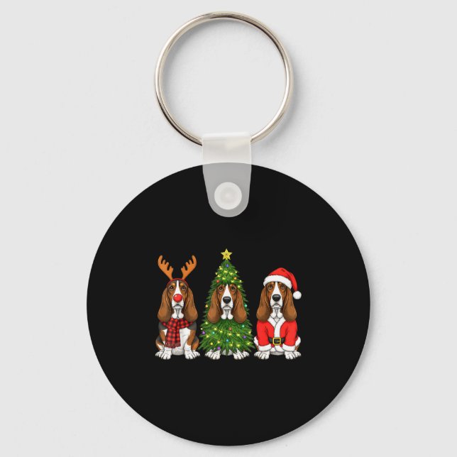 Retro Christmas Bet Hound Santa Reindeer Dog Lover Schlüsselanhänger (Vorderseite)