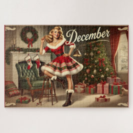 Retro Christmas Blonde Button-Up Girl Jigsaw