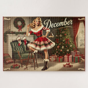 Retro Christmas Blonde Button-Up Girl Jigsaw