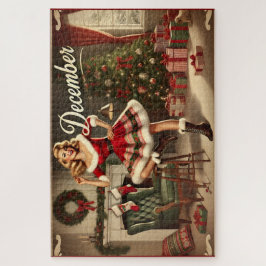 Retro Christmas Blonde Button-Up Girl Jigsaw