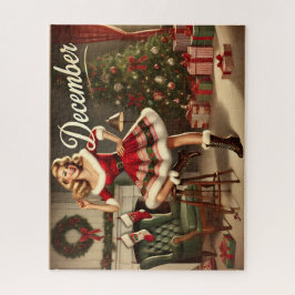 Retro Christmas Blonde Button-Up Girl Jigsaw