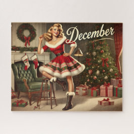 Retro Christmas Blonde Button-Up Girl Jigsaw