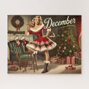 Retro Christmas Blonde Button-Up Girl Jigsaw