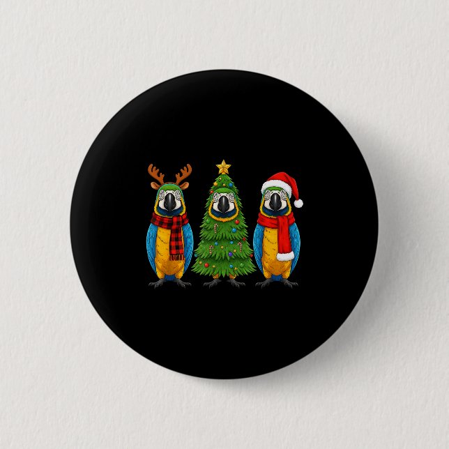 Retro Christmas Blue And Yellow Macaw Parrot Santa Button (Vorderseite)