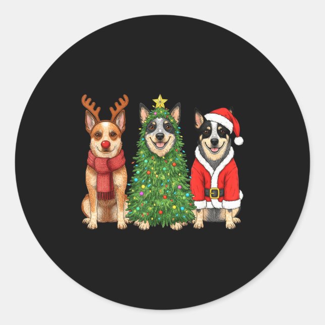 Retro Christmas Blue Heeler Santa Reindeer Dog Lov Runder Aufkleber (Vorderseite)