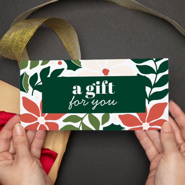 RETRO CHRISTMAS BLUME GRÜNE ROTE VORHER (Green Foliage Red Berries festive colors Christmas themed gift voucher or gift card)