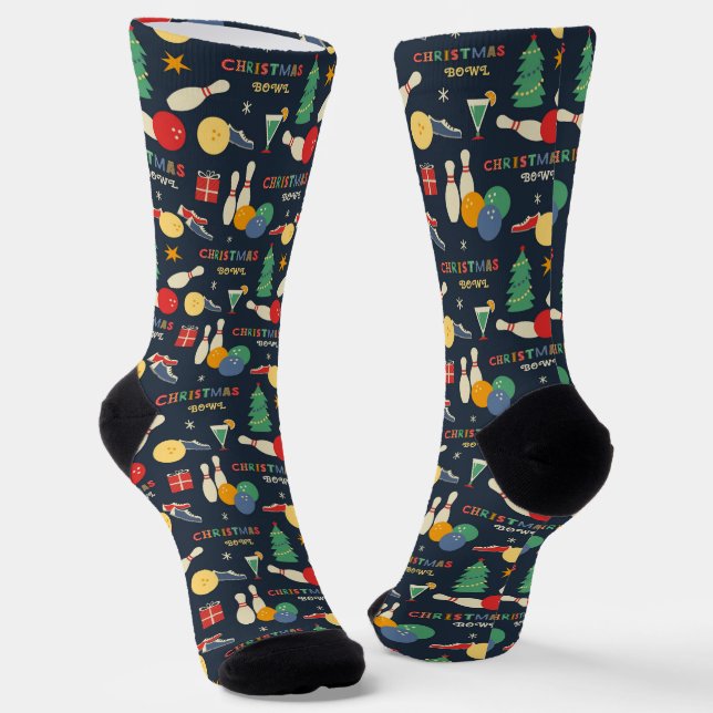 Retro Christmas Bowling Pattern Socken (Gewinkelt)