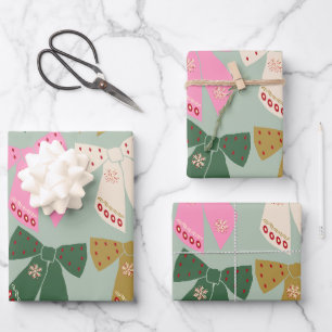 Retro Christmas Bows Coquette Geschenkpapier Set