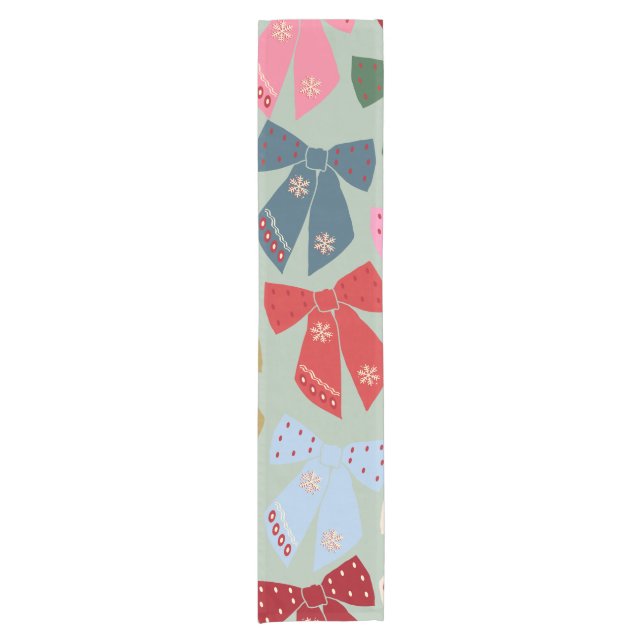 Retro Christmas Bows Coquette Kurzer Tischläufer (Vorderseite)