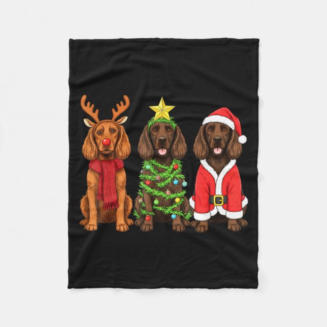 Retro Christmas Boykin Spaniel Santa Reindeer Dog  Fleecedecke (Vorderseite)