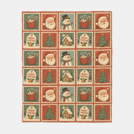 Retro Christmas Briefmarke Collage Fleecedecke