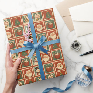 Retro Christmas Briefmarke Collage Geschenkpapier
