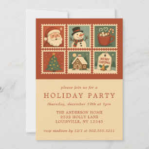 Retro Christmas Briefmarke Collage Holiday Party Einladung