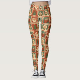 Retro Christmas Briefmarke Collage Leggings