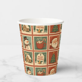 Retro Christmas Briefmarke Collage Pappbecher