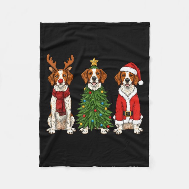 Retro Christmas Brittany Spaniel Santa Reindeer Do Fleecedecke (Vorderseite)