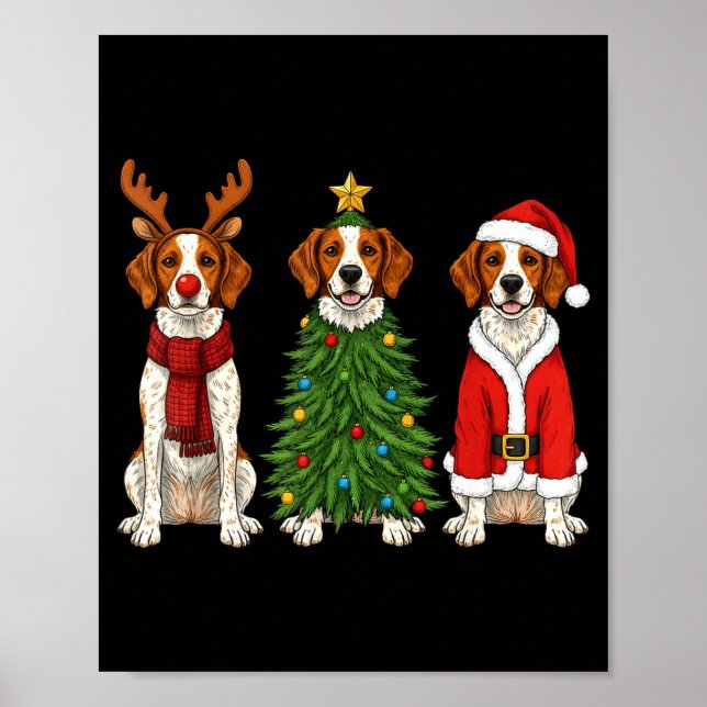 Retro Christmas Brittany Spaniel Santa Reindeer Do Poster (Vorne)